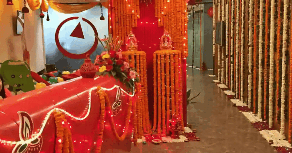 diwali office decor adding idols and decorative elements