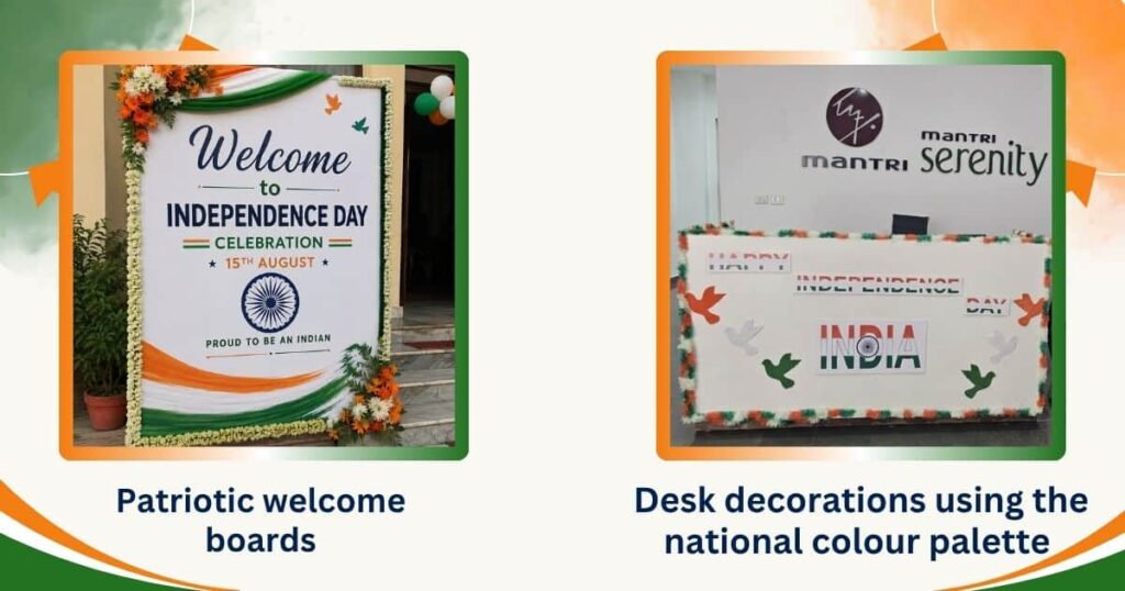 Independence Day office decoration with patriotic backdrop